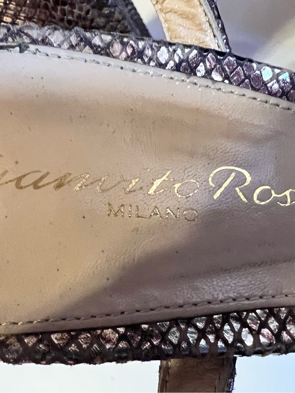 Milano Metallic Snake-Print Knot Heels in Bronze - Picture 4 of 5